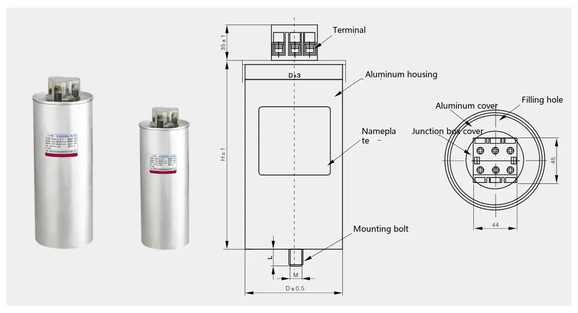 BSMJ split-phase compensation capacitor outline and installation dimensions diagram
