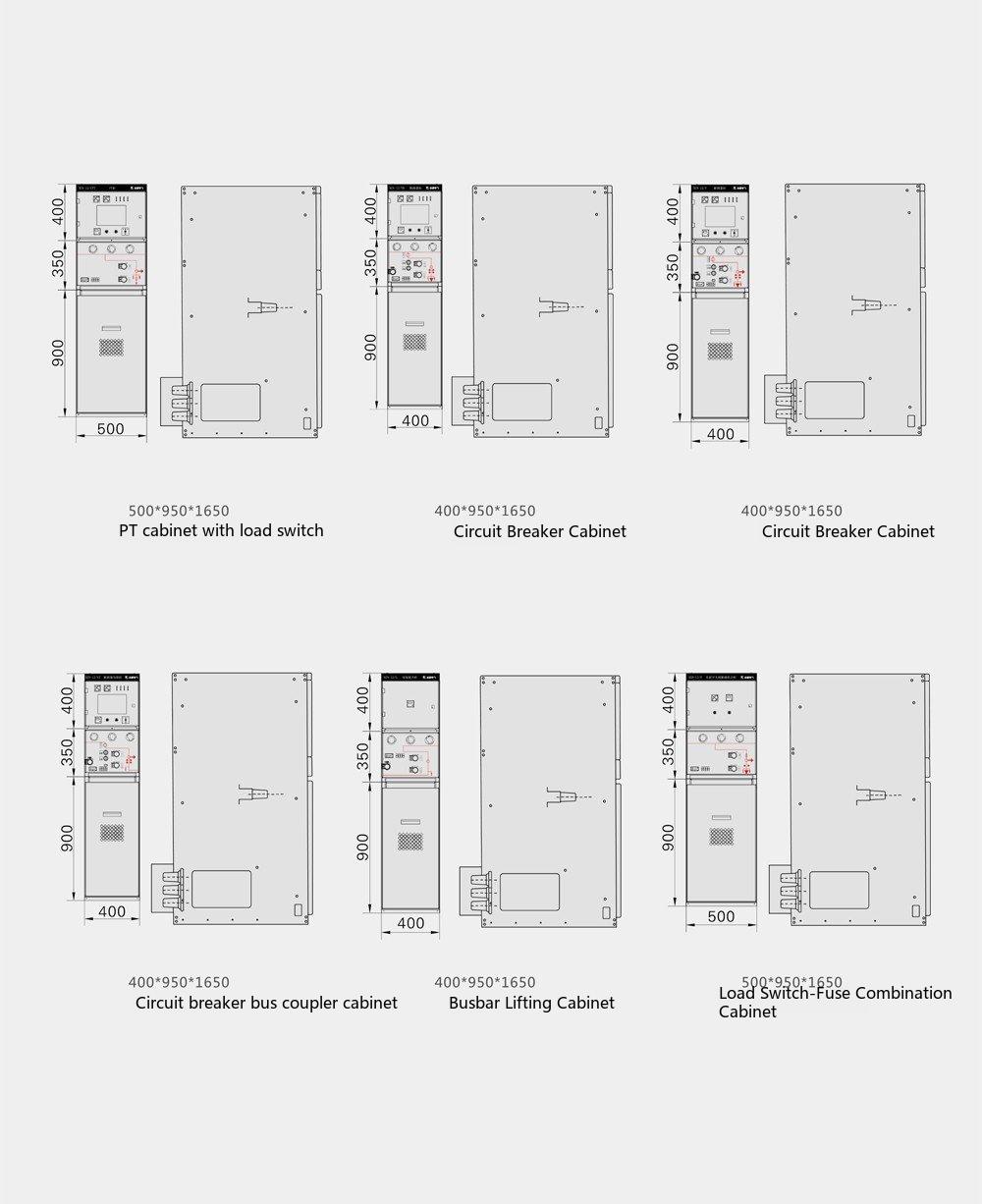 XGN-12 solid fully-insulated enclosed ring-main switchgear outline & installation dimensions diagram (1)