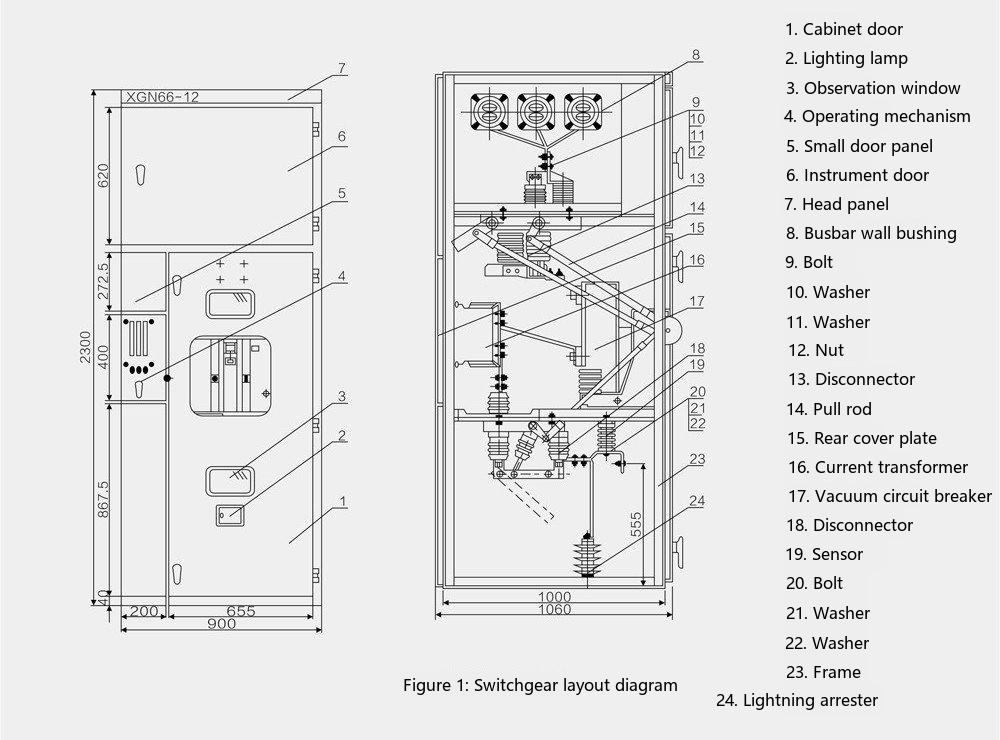 XGN66-12 fixed enclosed switchgear layout diagram