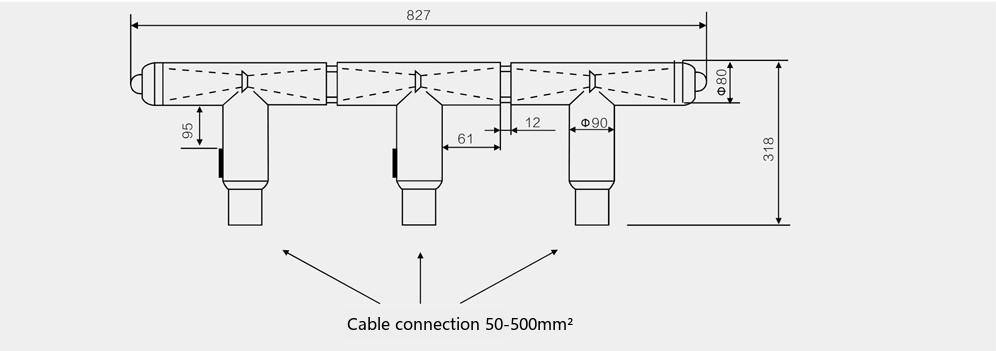 American cable branch box example 2: three-way incoming/outgoing scheme diagram