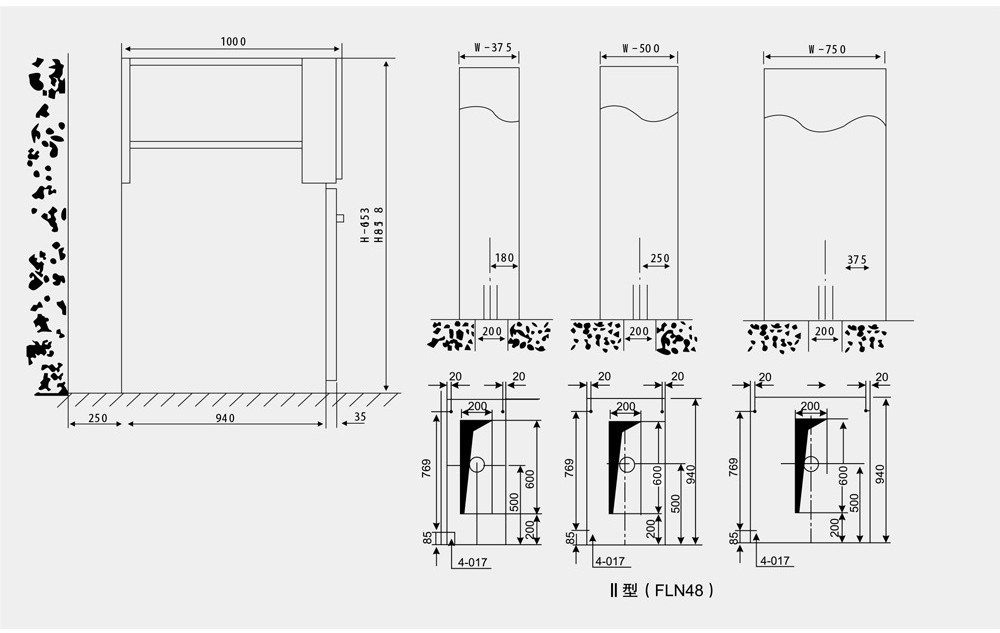 HXGN□-12 Type II ring-main switchgear outline & installation dimensions diagram