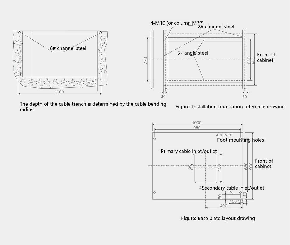 XGN66-12 fixed enclosed switchgear installation foundation reference diagram