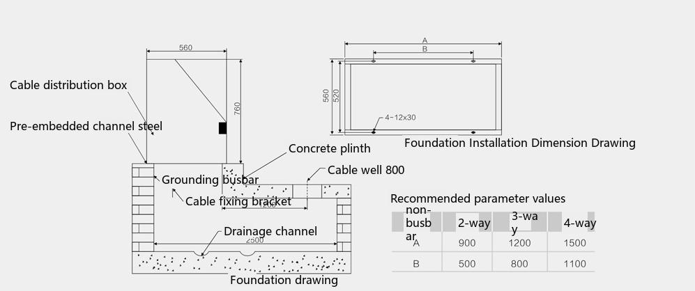 American cable branch box 600 A terminal dimensions drawing