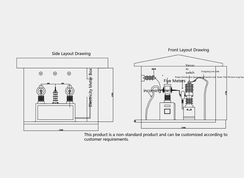 Floor-standing boundary-switch integrated prepaid metering and billing device outline structure diagram