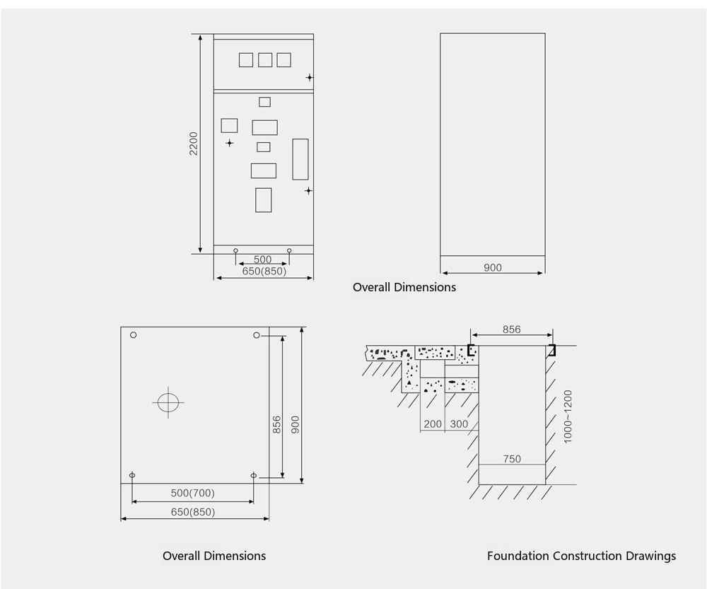 HXGN17-12 box-type fixed AC metal-enclosed switchgear outline & installation dimensions diagram