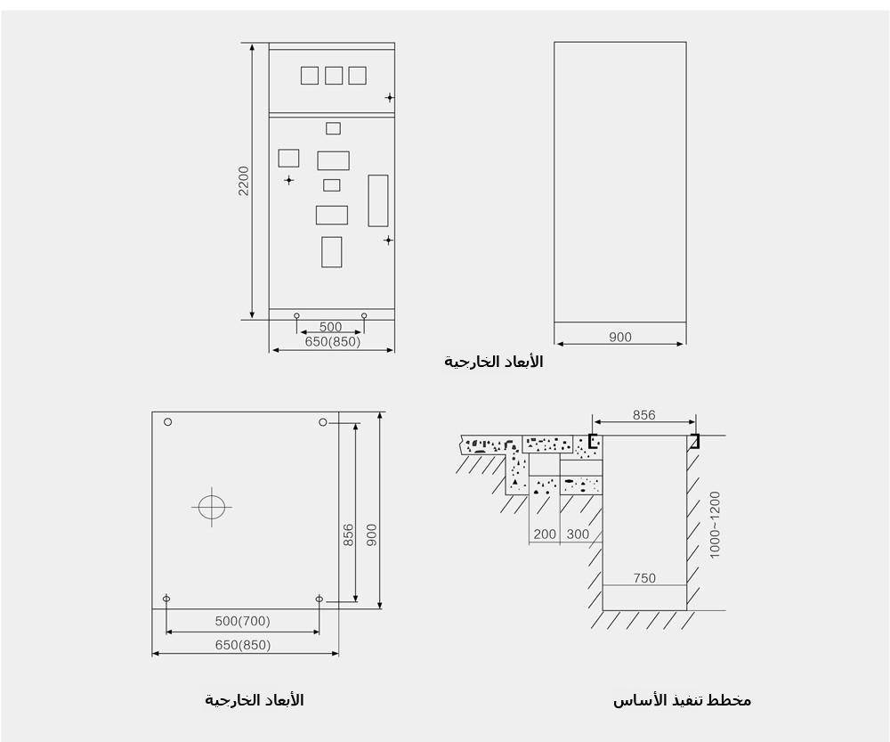 مخطط أبعاد المخطط الخارجي والتركيب لمعدات القطع والتحويل الصندوقية الثابتة المعدنية المغلقة AC HXGN17-12