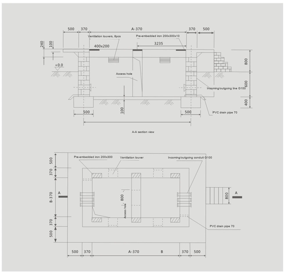 YB-40.5 wind power box-type substation plan and structural dimensions drawing