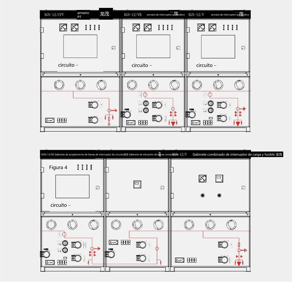 Diagrama de esquema de diseño de la aparamenta de red en anillo encerrada totalmente aislada en sólido XGN-12