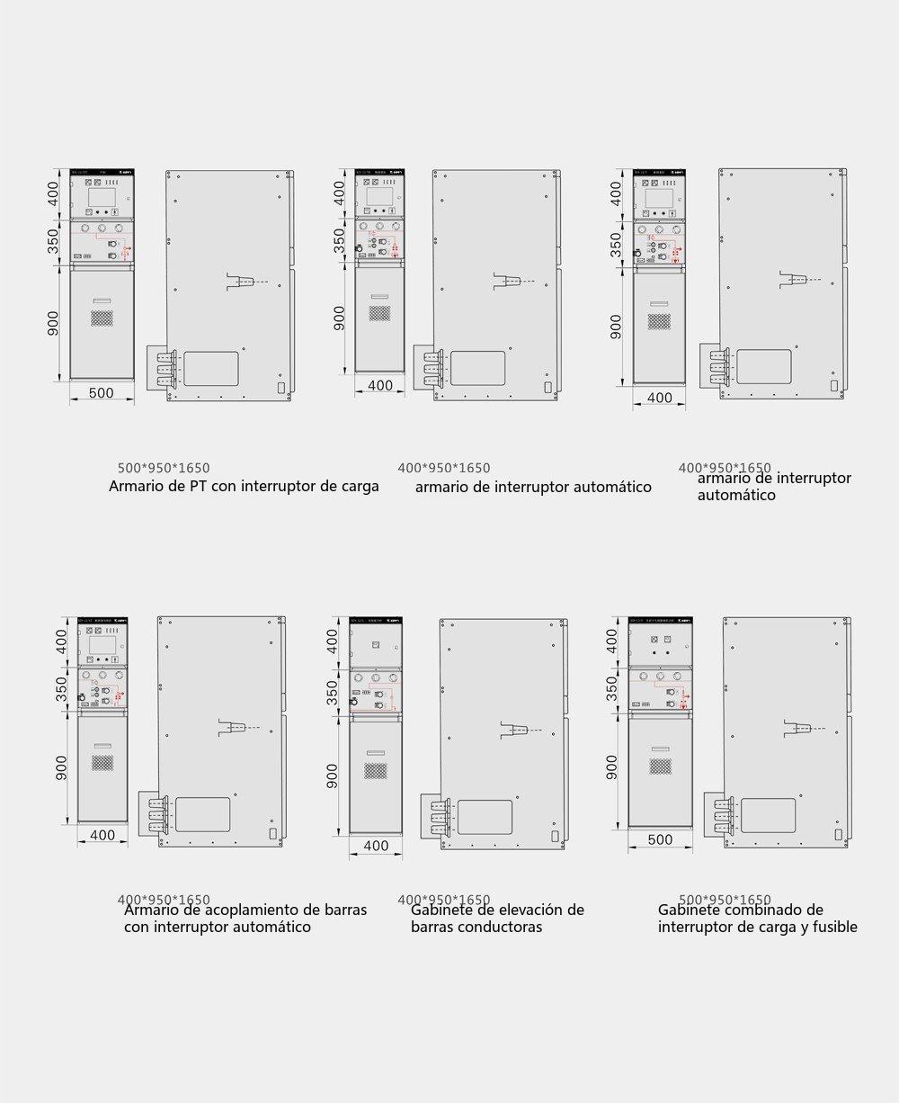 Diagrama de dimensiones generales y de instalación de la aparamenta de red en anillo encerrada totalmente aislada en sólido XGN-12 (1)