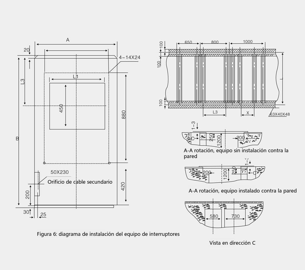 Diagrama de dimensiones generales de la aparamenta blindada de CA de interior con montaje central extraíble KYN28A-12 (1)