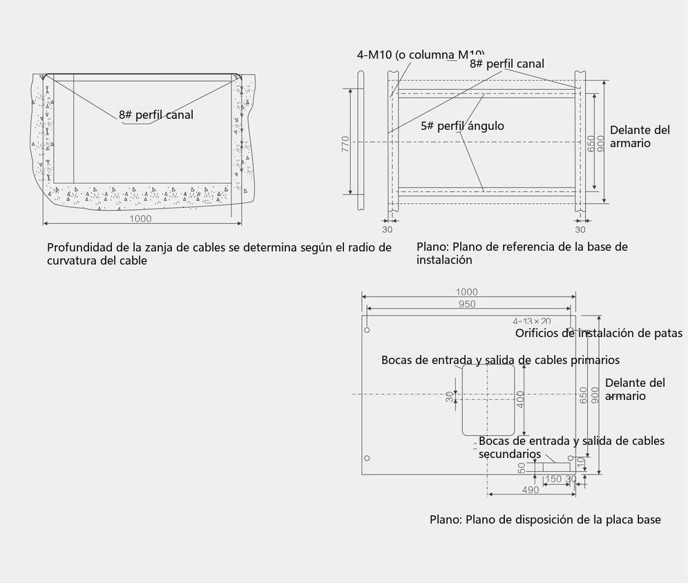 Diagrama de referencia de la cimentación de instalación de la aparamenta encerrada fija XGN66-12