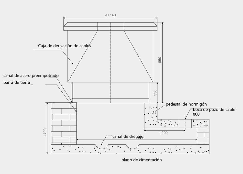 plano de dimensiones de cimentación de la caja de derivación de cables de tipo europeo