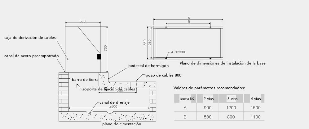 plano de dimensiones del terminal de 600 A de la caja de derivación de cables de tipo americano