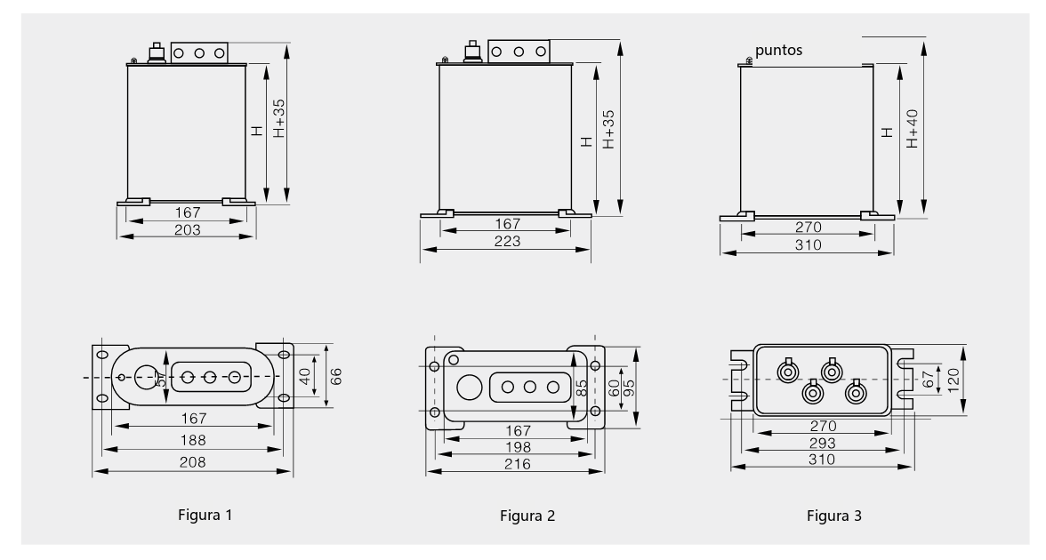 Tabla de especificaciones y dimensiones exteriores del condensador de compensación por fases BSMJ (por fases)