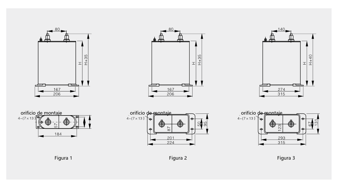 Tabla de especificaciones y dimensiones exteriores del condensador de compensación por fases BSMJ (monofásico)