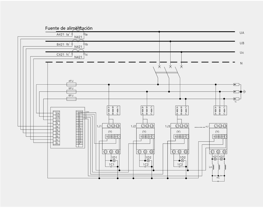 diagrama de principio del sistema del dispositivo de compensación de potencia reactiva inteligente de baja tensión GGJ