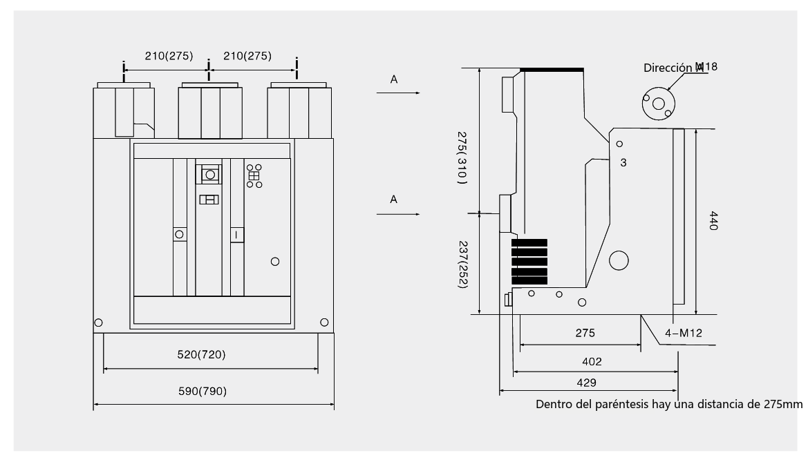 Dimensiones generales y de montaje del ZN63(VS1)-12