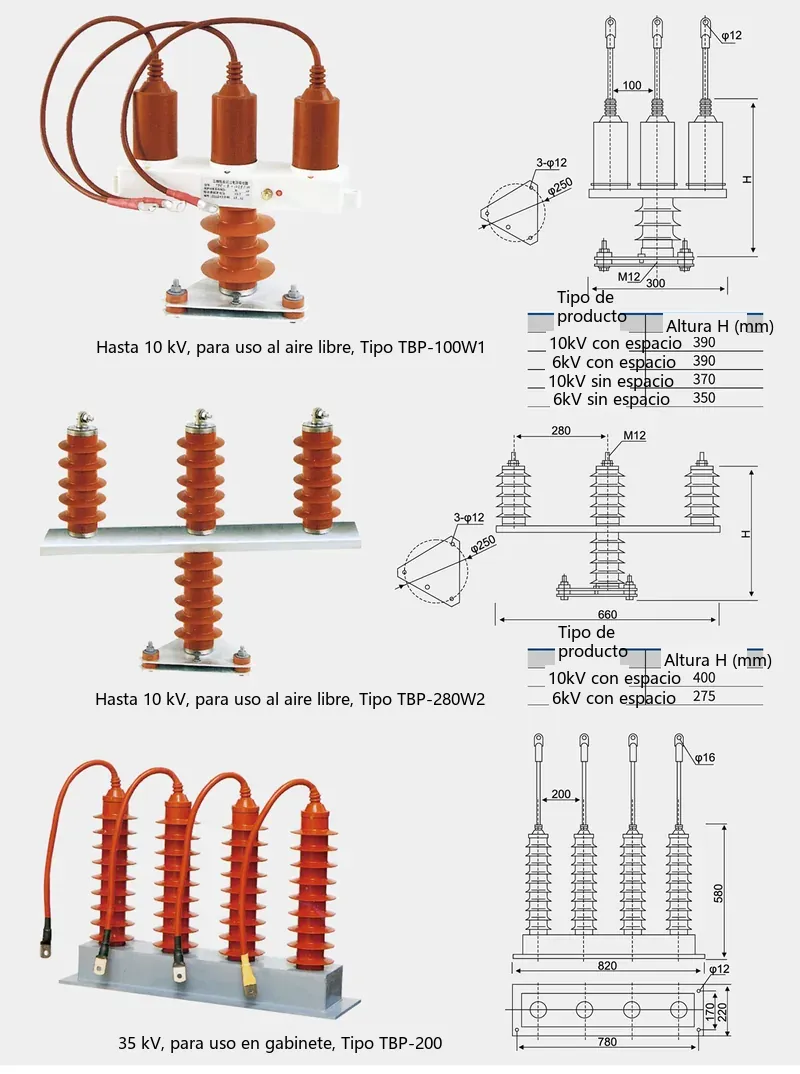 Plano de dimensiones generales del tipo TBP-100W1/280W2/200