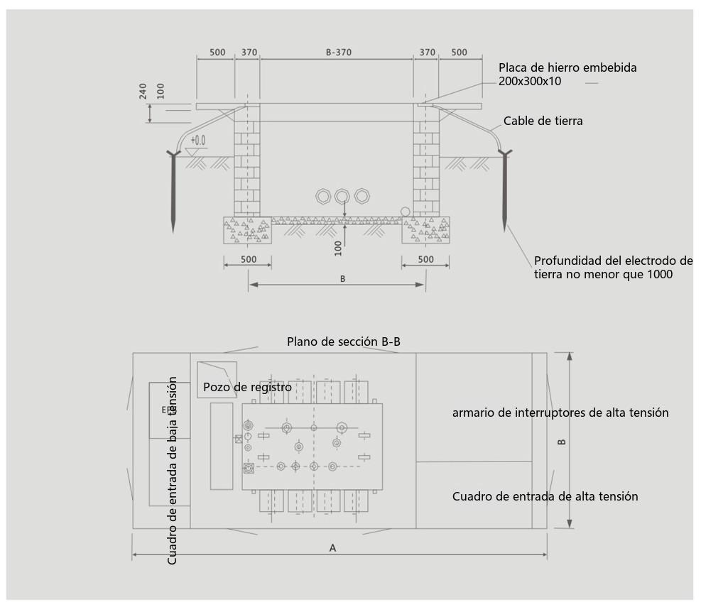 plano de cimentación de la subestación compacta para energía eólica YB-40.5