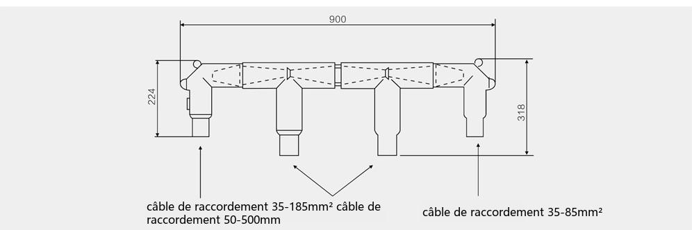 Boîte de dérivation de câble de style américain exemple 1 : schéma d'arrivée/départ à quatre voies