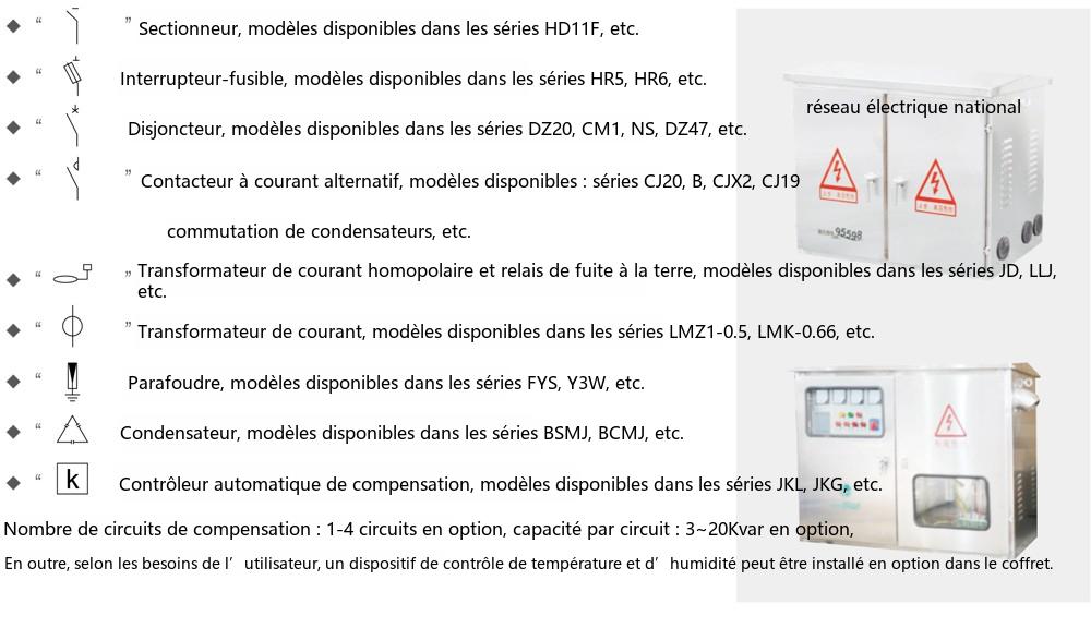 principaux paramètres techniques de la boîte de distribution intégrée extérieure YCJP