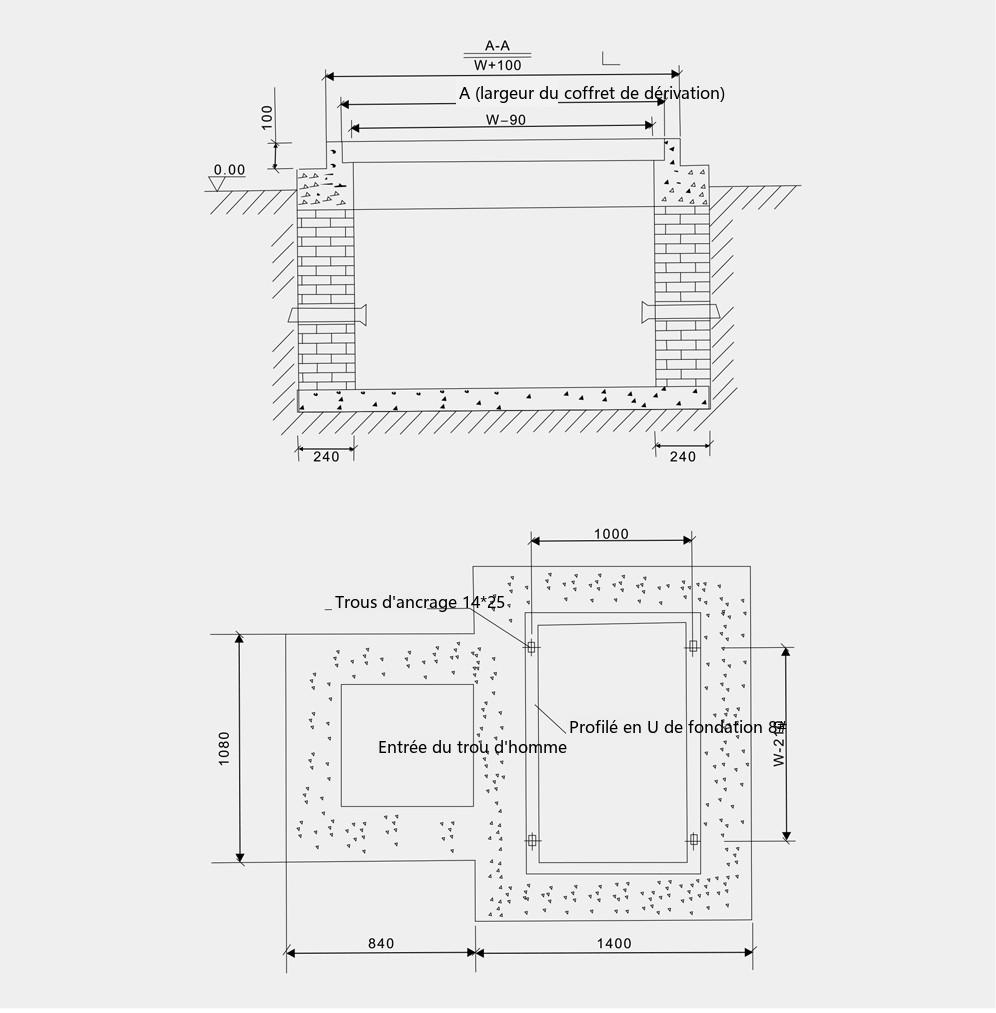 Plan de fondation du poste de distribution en boucle d'extérieur DFWK-12