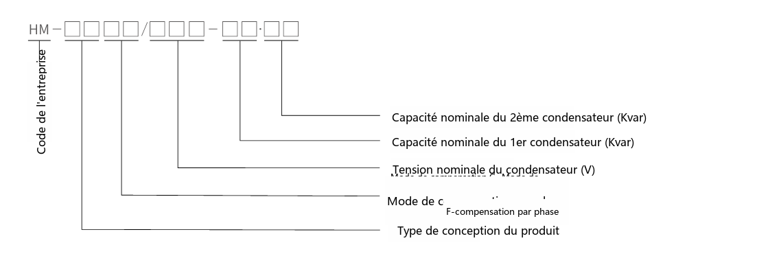 Schéma de désignation du type du dispositif intelligent de compensation d'énergie réactive basse tension HM-ZN
