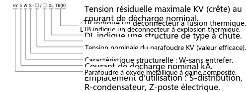désignation du type du parafoudre débrochable HY5WS-17/50DL-TB