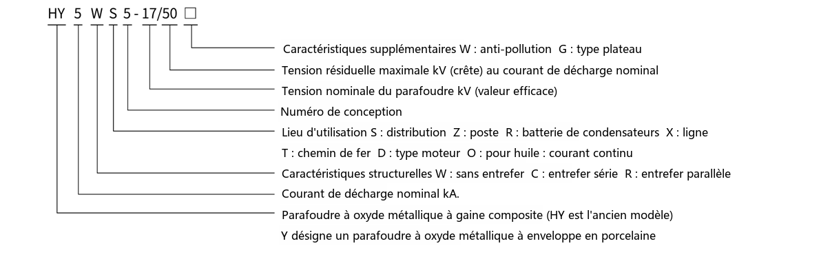 désignation complète du type du parafoudre à oxyde métallique