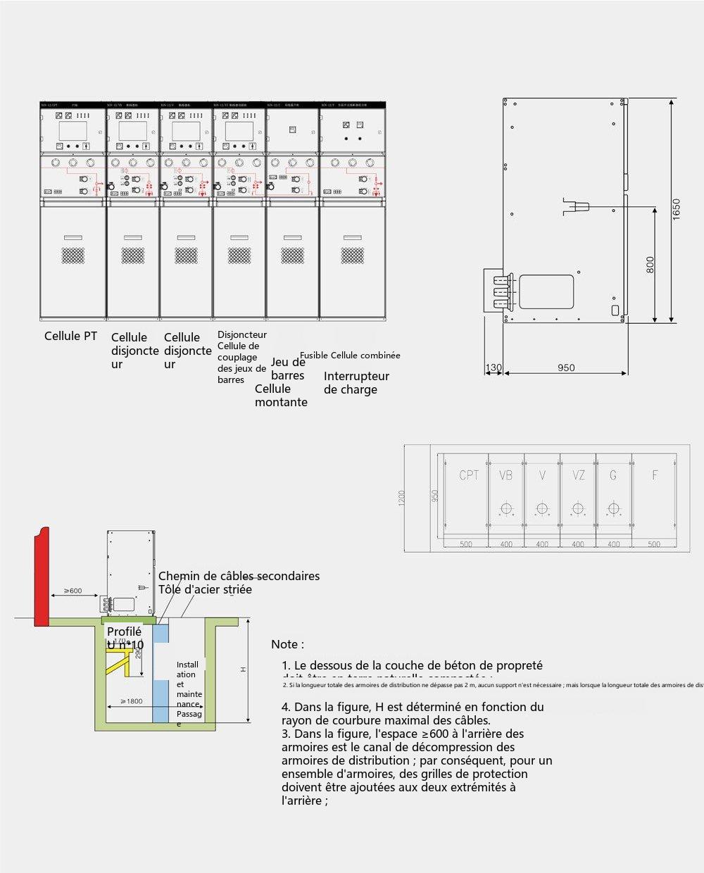 Schéma des dimensions hors tout et d'installation de l'appareillage en boucle blindé entièrement isolé à solide XGN-12 (2)