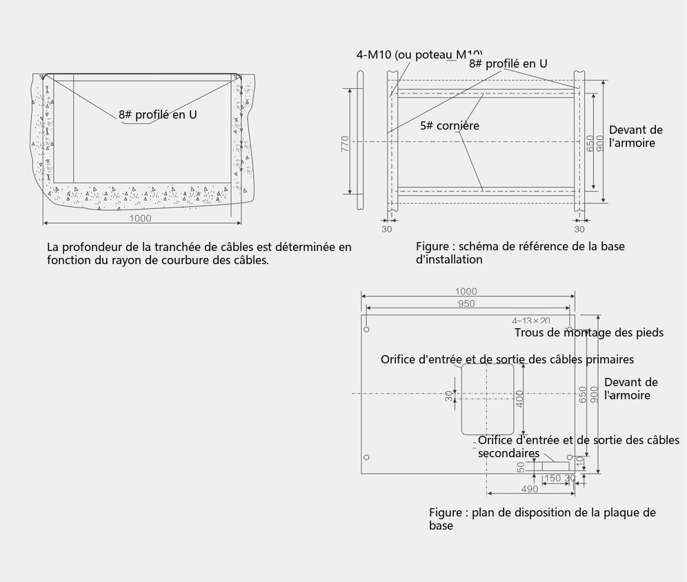 Schéma de référence de la fondation d'installation de l'armoire d'appareillage fermée fixe XGN66-12