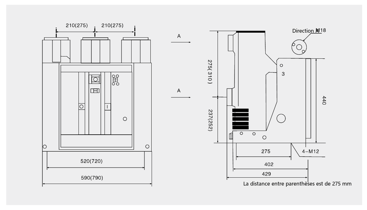 Dimensions d'encombrement et de montage du ZN63(VS1)-12