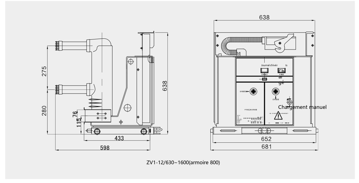 Dimensions d'encombrement et de montage du ZV1(VS1)-12