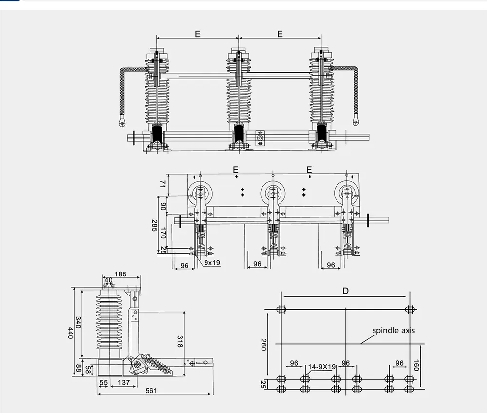 Outline and installation dimensions of JN22B-40.5/31.5