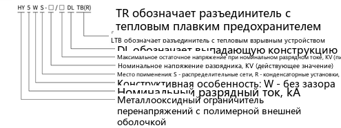 обозначение типа съёмного ограничителя перенапряжения HY5WS-17/50DL-TB